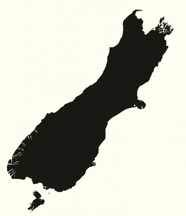 Map of South Island of Aotearoa, New Zealand