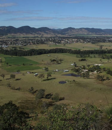 Photo of A view of the town of Gloucester, the Gloucester River, and Gloucester Valley, from Bucketts Tops, 2013.