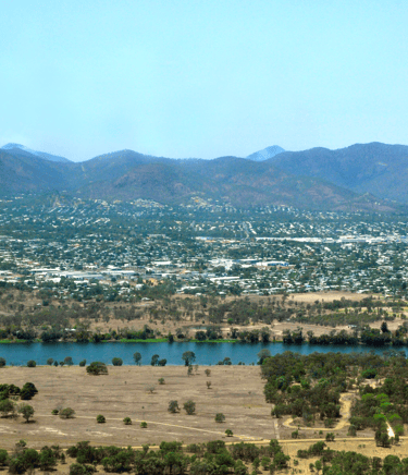 Aerial view of the town, from west. Rockhampton, Queensland, Australia