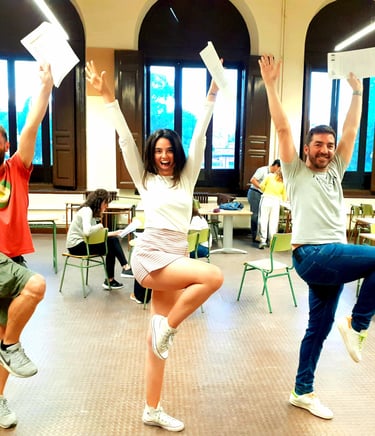 Actors practicing a choreography for Acting Impact Theatre Classes