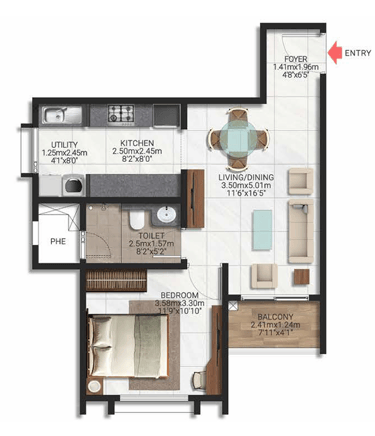 Brigade Lakecrest 1 BHK Floor Plan