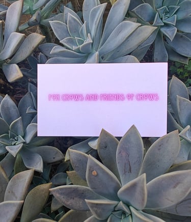 SUPERnotFANCY business card that says "For Crows And Friends of Crows" on the back. 