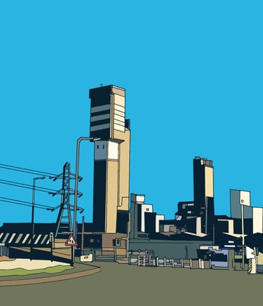 illustration of ICI teesside billingham, drawn by me julie featherstone
