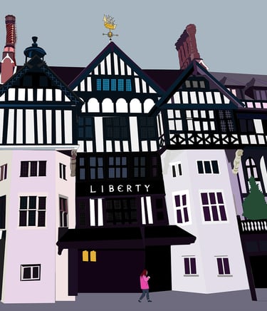 illustration of selfridges in London drawn by me julie featherstone