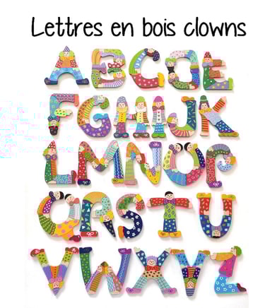 Lettres en bois clowns pour prénom chambre d'enfant