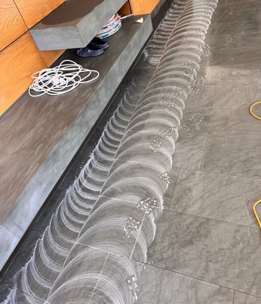 scrubbing tiled floor