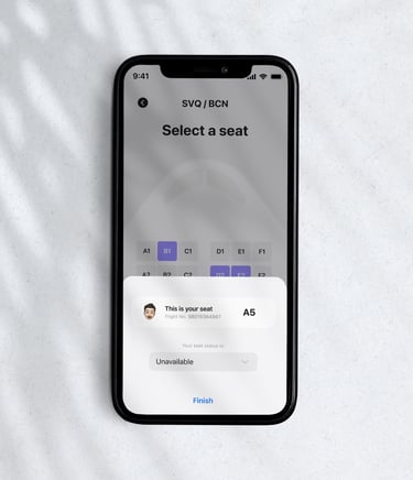 pantalla seats app asiento usuario