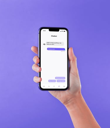 mano cogiendo telefono con pantalla de chat pantalla de seats app