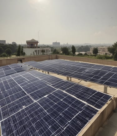 A solar panel installation at a large organization in Jharkhand.