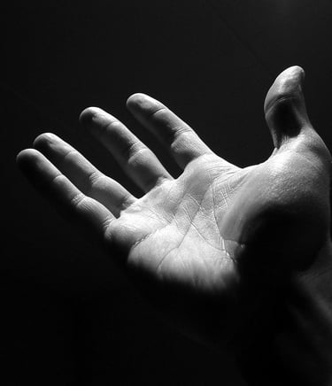 a person holding their hand out away from the camera