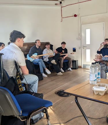 a group of people sitting around a table