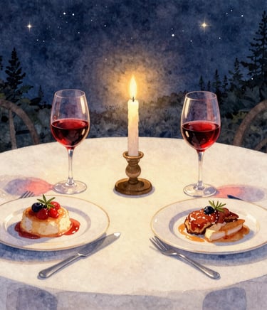 A cozy home setting with a couple unwrapping thoughtful wedding presents surrounded by soft lighting.