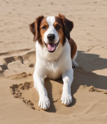 A cozy scene of a happy dog resting comfortably on a soft blanket in a modern home.