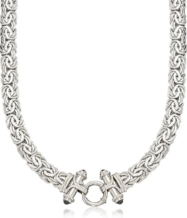 Sterling Silver Byzantine Necklace With Black Onyx