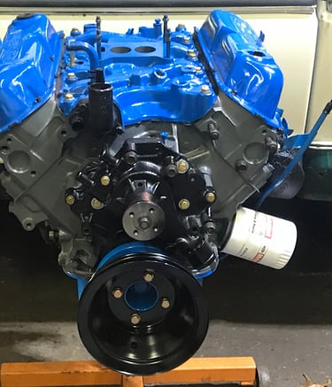 Fully Rebuilt engine with Blue and gray protective paint.
