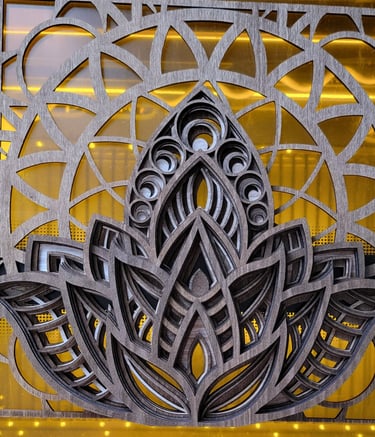 layered wood lotus wall hanging