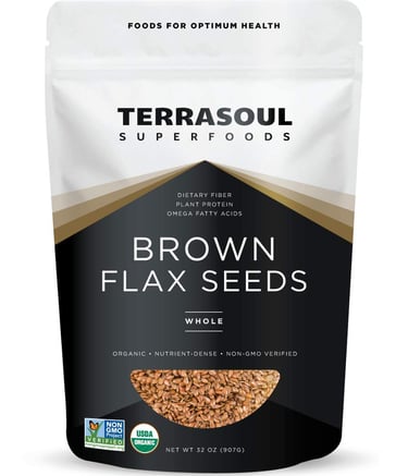 a bag of brown flax seeds