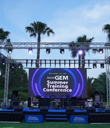 Professional sound and lighting system for a large corporate event in Bodrum with stage, truss light