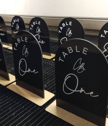 Black Table Numbers oval shaped with text saying Table and the numbers