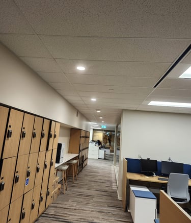 Pot lights installed in a commercial office setting