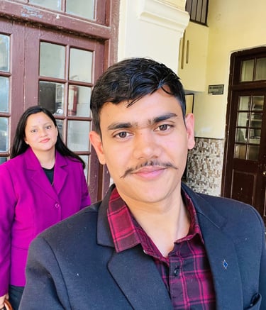 a man and woman standing in front of a door