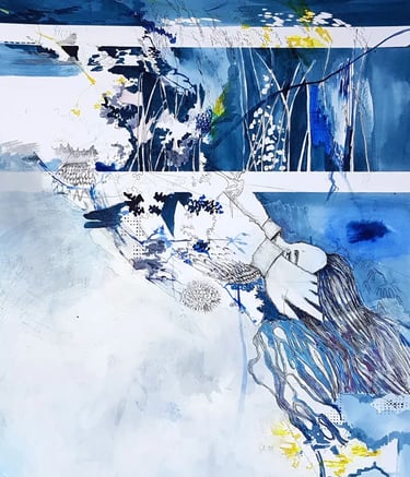“You Come from the Great Ocean”, acrylic, ink, marker, watercolour on watercolour paper, 2020