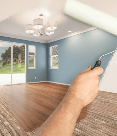 Boceto de pintar una habitación de blanco, ha azul, y renovar el suelo de madera...l