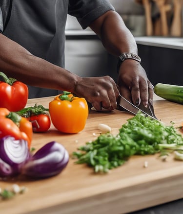 chef using knife front of bowl