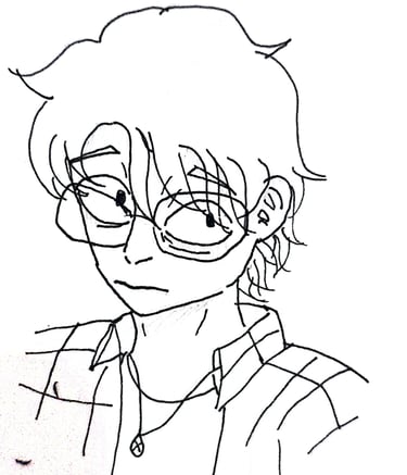 a drawing of a man with glasses and a tie - Erik Maximus