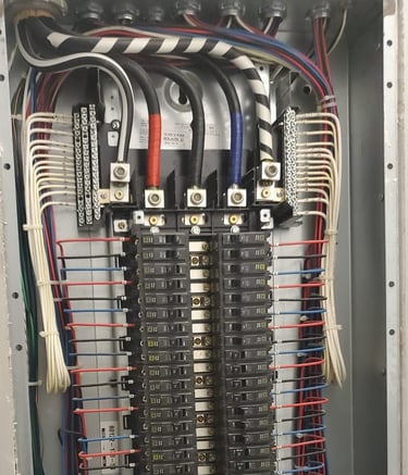 a large electrical paneled paneled in a box of electrical equipment