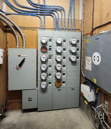 meter room of a commercial building, maintenance work