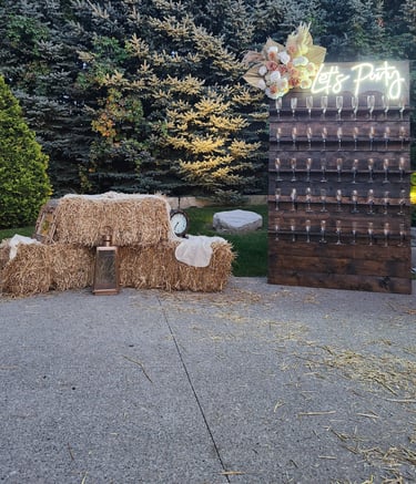 hay bale with a brown champagne wall