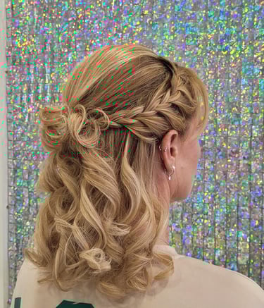 Half-up braid with curls