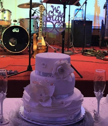 Live band performing at wedding with saxophone and vocalist