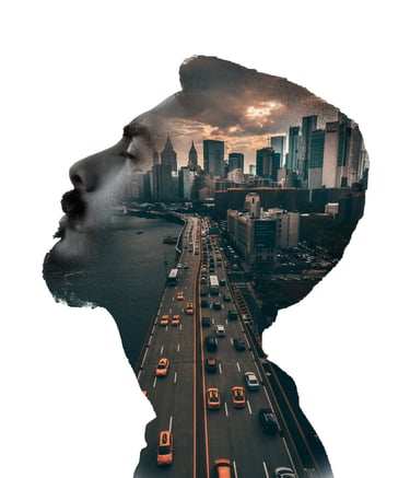 a double exposure of a double exposure of a cityscapeople