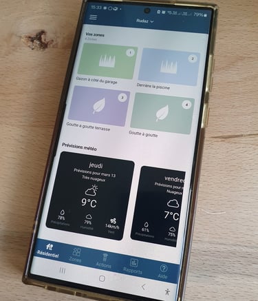 a phone with a phone showing a weather station
