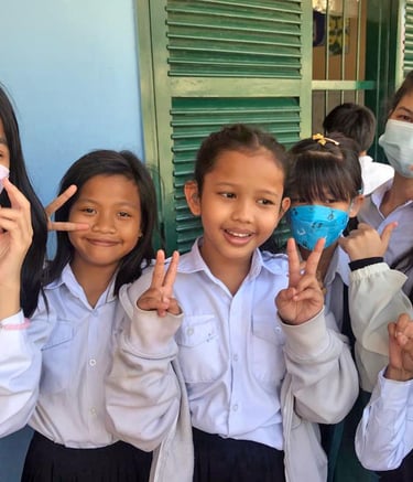 a group of young girls wearing masks
