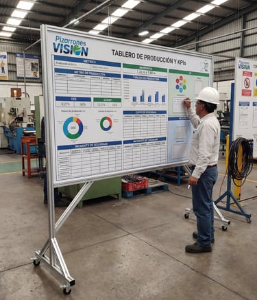 Pizarrón VISION personalizado con atril de aluminio móvil