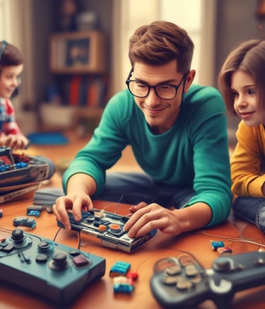 A scientist working with colorful chemical solutions in a bright laboratory.