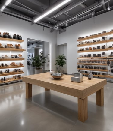 A sleek modern retail shop interior completed by Eiffel Energy Technical Service LLC, featuring clean lines and warm lighting.