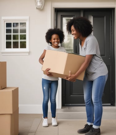 Community members planting trees around a new housing development.