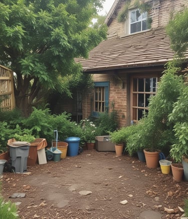 Team members power washing a driveway on a sunny day.