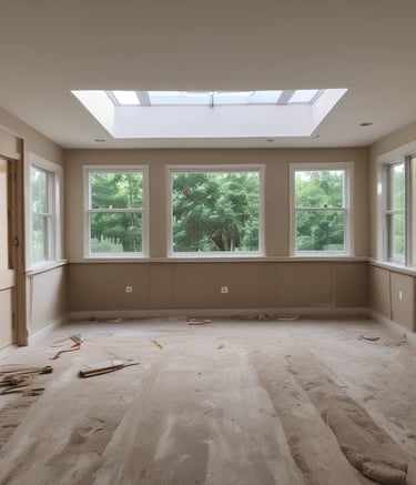 Before and after photo of a cluttered backyard transformed into a clean, neat garden.