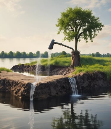 Aerial view of a mining site with environmental management practices.