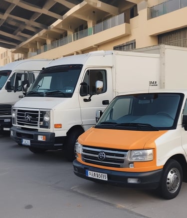 Budget Movers UAE team loading furniture into a 3-ton truck outside a villa.
