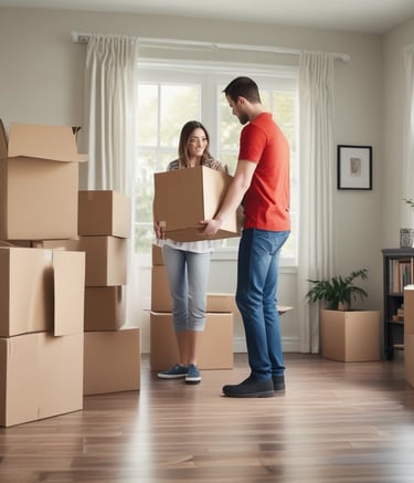 Team carefully unloading boxes and furniture at a Sharjah office.