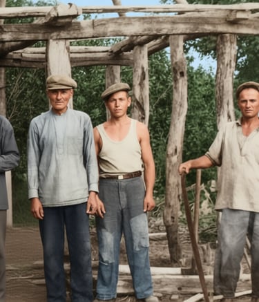 Bauarbeiter um 1920, fertig restauriert