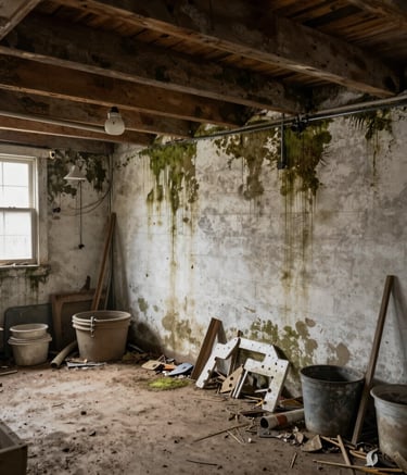 Close-up of industrial dehumidifiers drying out wooden floorboards.