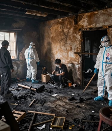 A collage showing labeled photos of various household items sorted for restoration or disposal.