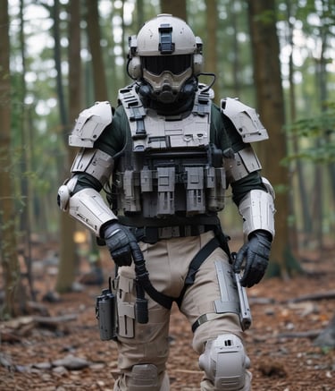 A matte black drone hovering over a rugged terrain with subtle HUD overlays.